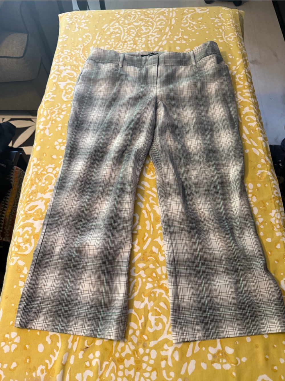 Express Plaid Cropped Pants in Gray and Green